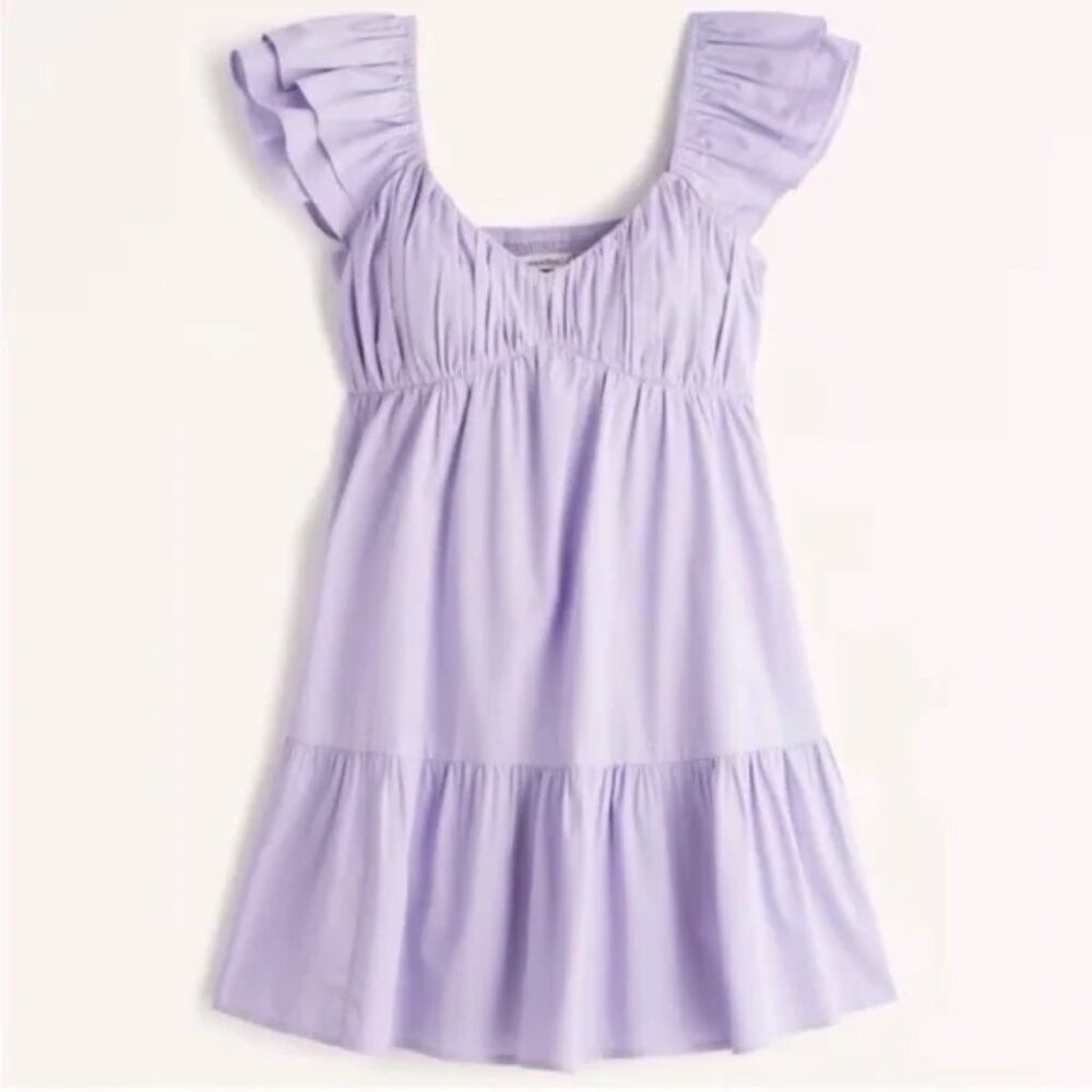 Abercrombie & Fitch Lilac Ruffle Flutter-Sleeve Mini Dress in XL